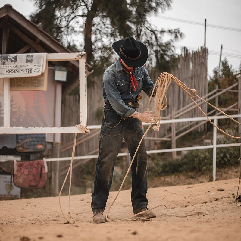 SOS制衣重磅水洗做旧西部牛仔衬衫男美式复古长袖工装衬衣