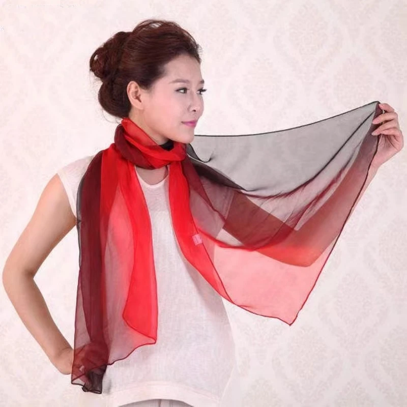 时尚防晒防砂子潮流丝巾百搭披肩薄款秋季成人古风长方形渐变拼色