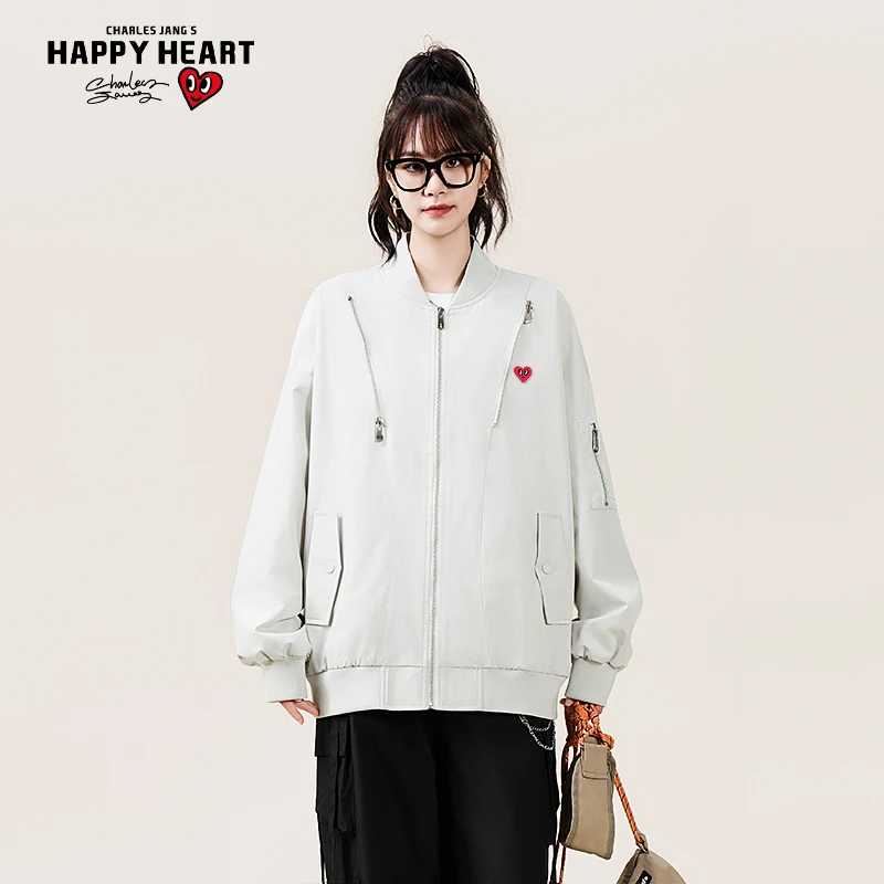 查尔斯桃心 飞行夹克男女同款情侣休闲宽松时尚百搭春秋潮流时尚