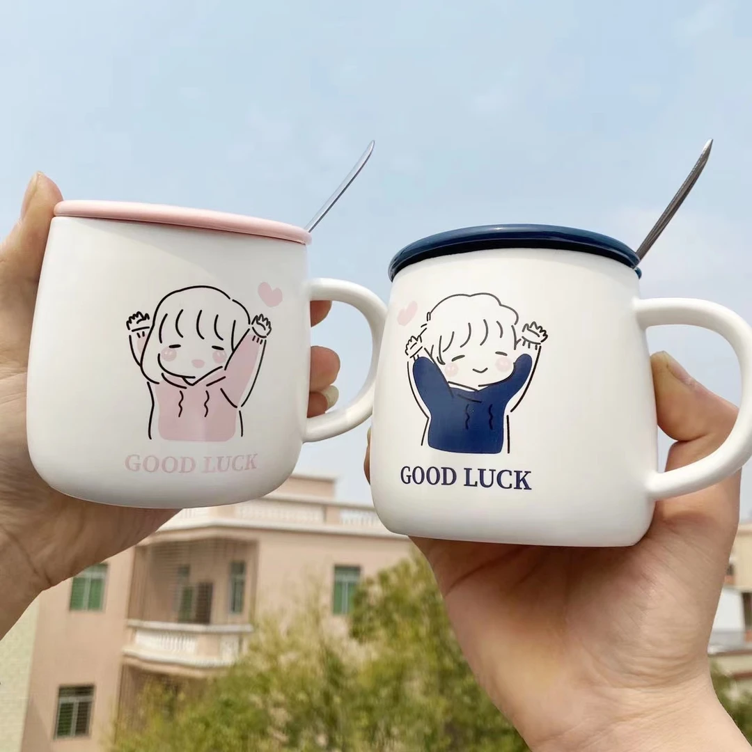 陶瓷马克杯带盖高颜值情侣款水杯一对生日礼物杯子送男女学生专用