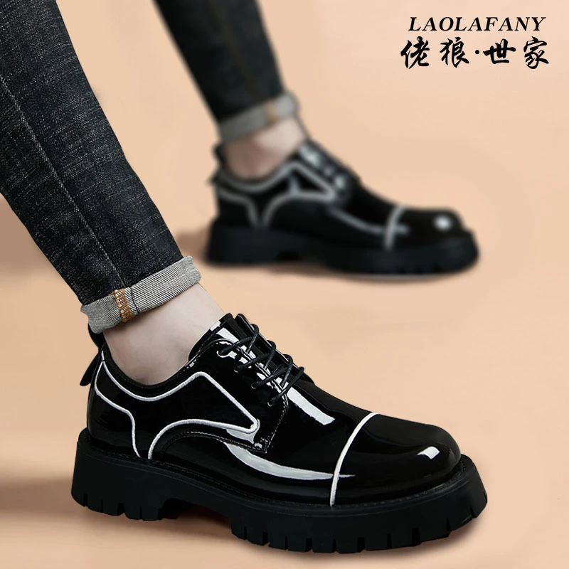 休闲皮鞋男厚底青年韩版英伦时尚潮流亮皮内增高发型师商务男鞋潮