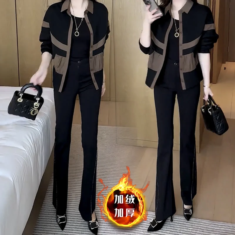 【48小时发货】时尚妈妈装加绒外套女2024秋冬新款显瘦拼接加厚上衣