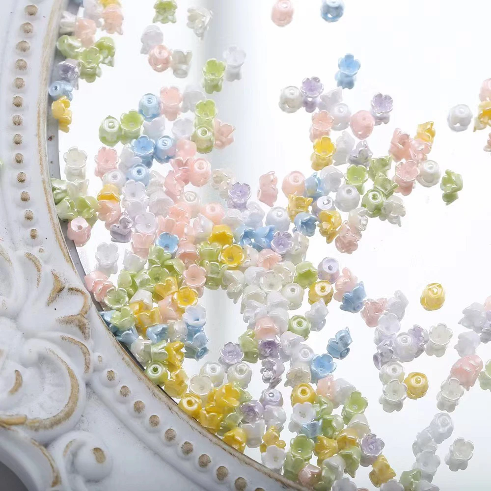 奶油系列立体奶油色迷你树脂小花朵手绳diy绕线吊坠铃兰花diy