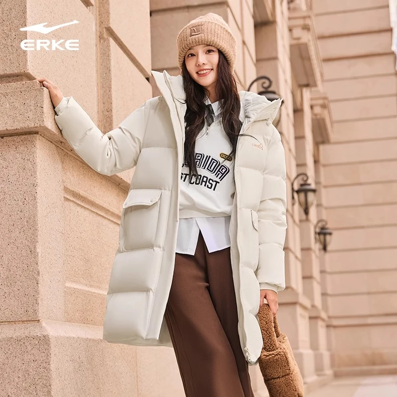 炁凝科技 | 鸿星尔克女子加厚百搭羽绒外套保暖休闲长羽绒服-1046