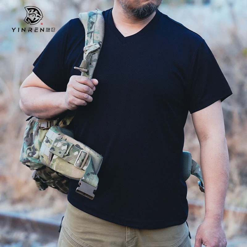 隐忍户外V领速干短袖男款夏季快干运动衣T恤登山服休闲宽松男士