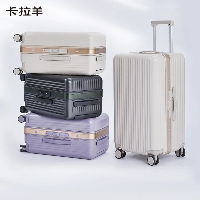 【榫卯镜面平框铝框箱】卡拉羊纯PC铝框二八开魔方体行李箱CX8424达