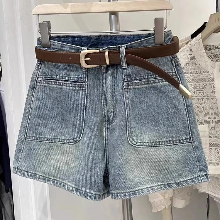 LEIYUAN/蕾媛复古牛仔短裤女夏2025款高腰港味A字直筒大口袋热裤