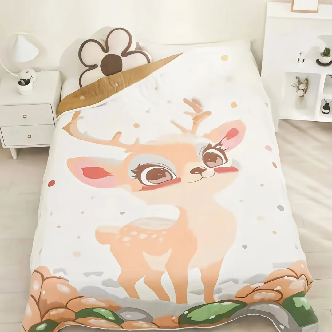 气泡小鹿150*200泡芙被加大多层柔软亲肤透气加厚双面