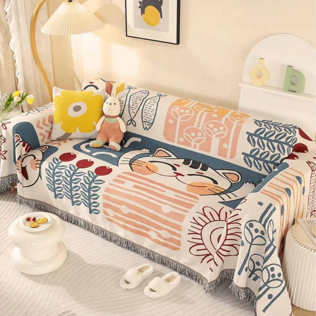 【招财猫咪】90*180沙发巾沙发毯网红盖布全盖简约沙发垫布四季通用