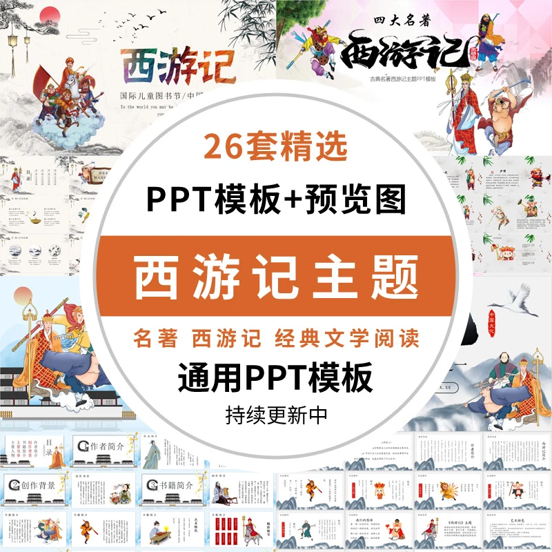 中国古典小说四大名著西游记导读课件PPT成品模板经典文学阅读wps