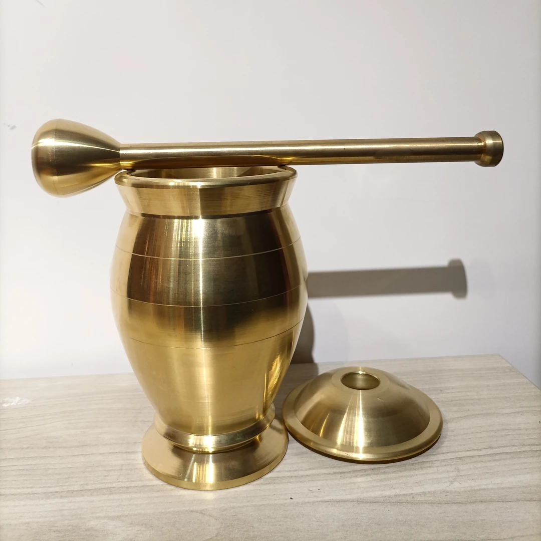 纯铜捣药罐杵子药盅擂钵臼缸研钵臼黄铜盅捣碎捣蒜泥器研磨器