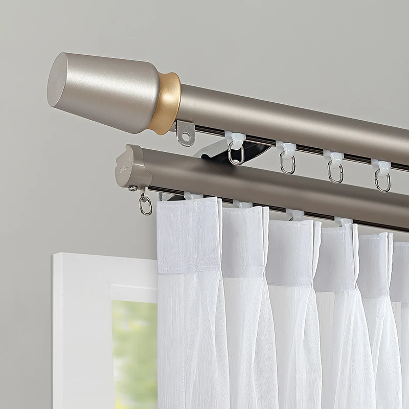 窗帘杆窗帘一整套轨道铝合金静音滑轨双杆全套罗马杆白色顺滑安装