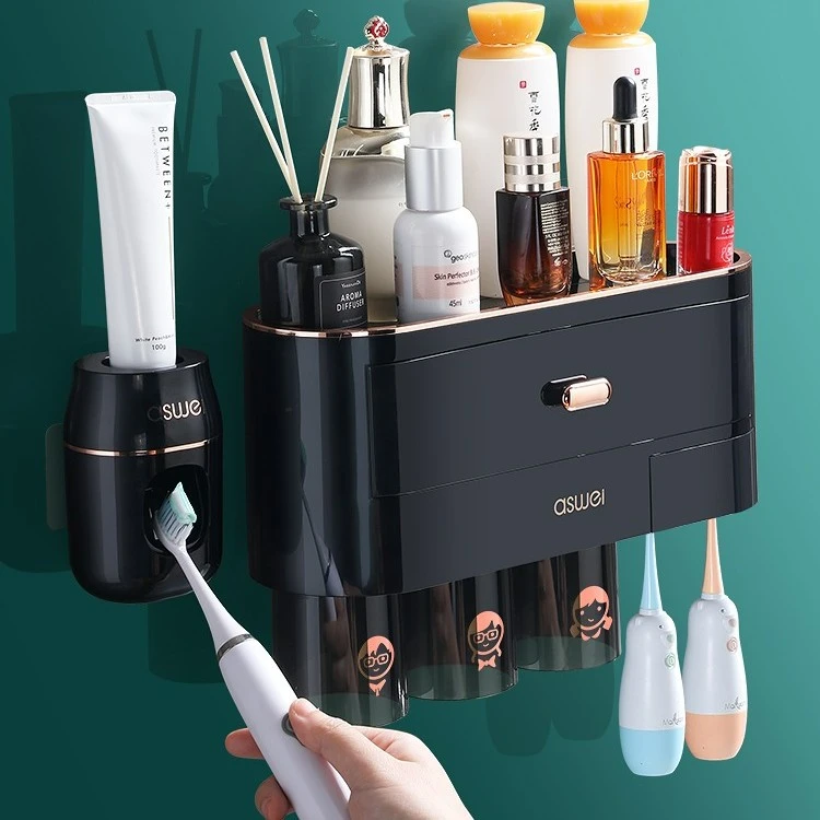 刷牙杯牙刷置物架漱口杯壁挂式家庭卫生间电动牙具套装轻奢免打孔