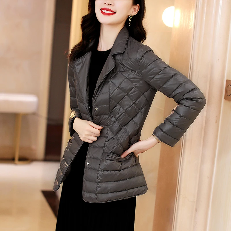 鹅绒轻薄羽绒服女秋冬2023新款设计感小众中长款菱格外套Y2124397