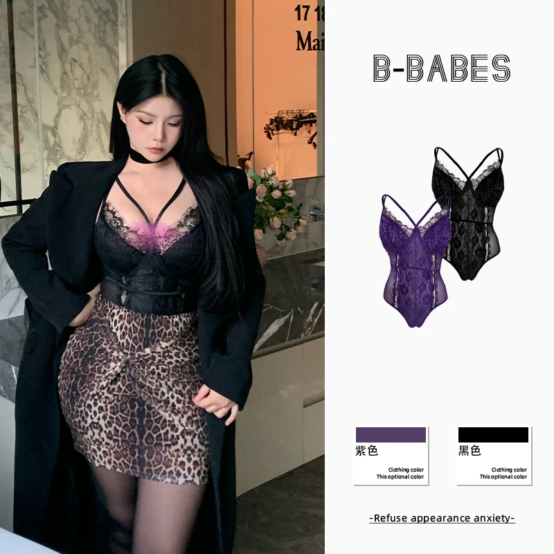 B-babes【Juicy蜜桃】大码辣妹女装性感交叉蕾丝连体衣2.0吊带内搭