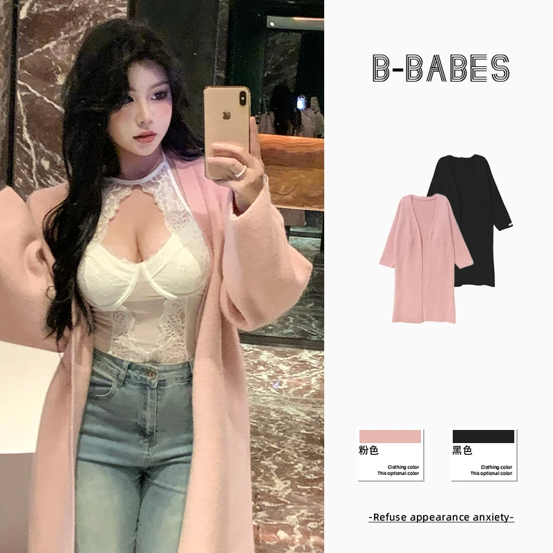 B-babes【森系少女】气质开衫毛衣宽松微胖显瘦慵懒风长款外套外穿