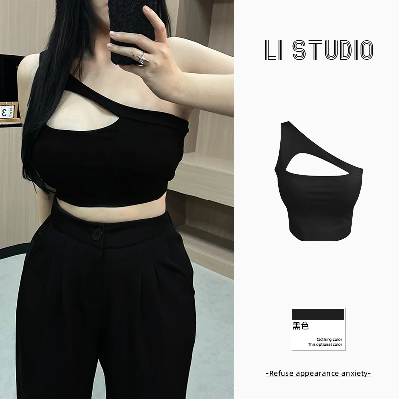 Li studio-【斩男秘诀】夏季单肩瑜伽运动吊带背心镂空美背内衣ol