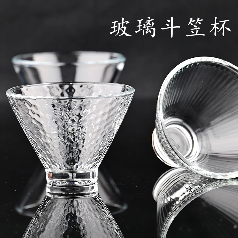 日式锤纹玻璃品茗杯水晶透明耐热茶杯功夫茶具个人酒杯小茶杯斗笠