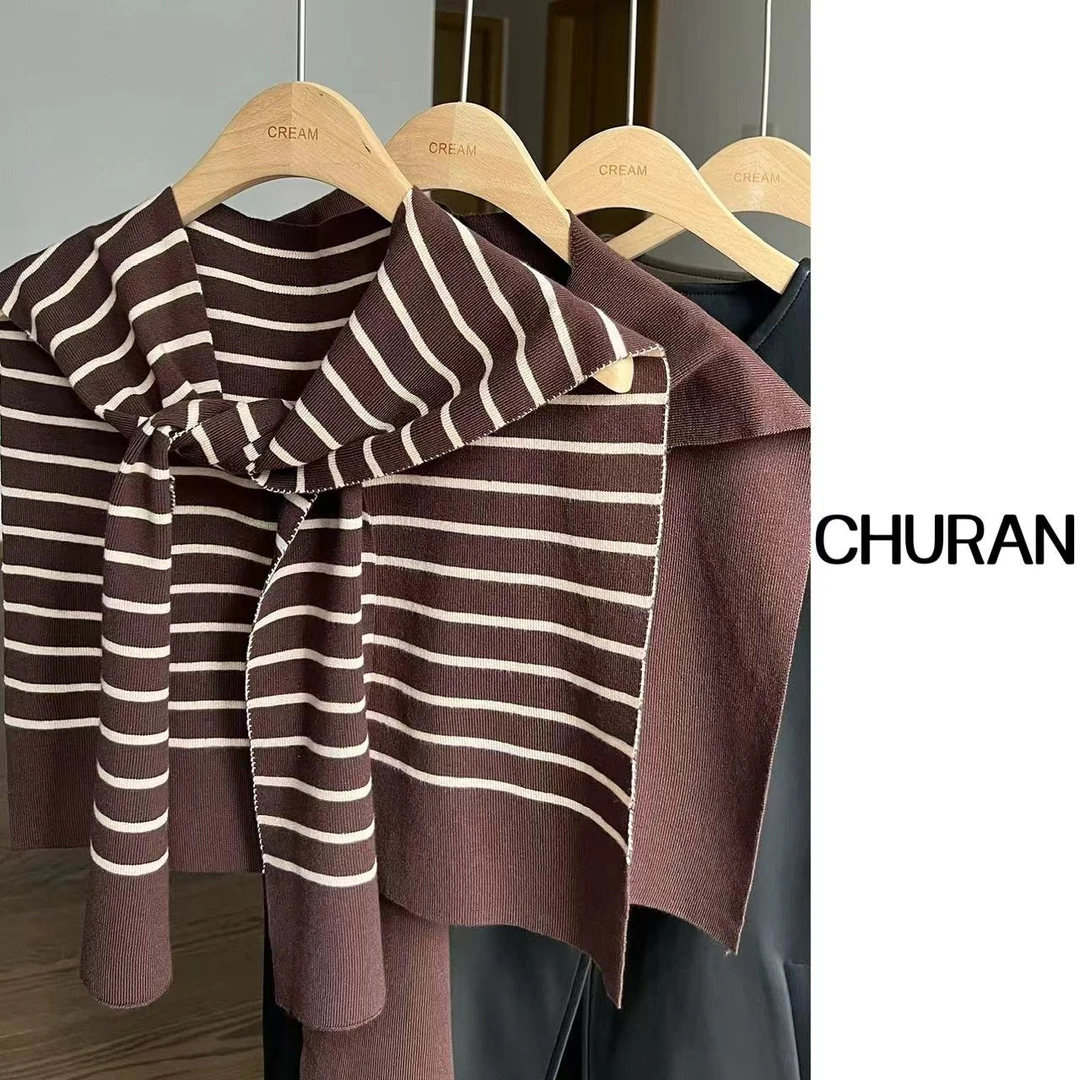 U.V.Y秋冬条纹设计感洋气时尚百搭气质春秋经典均码女士披肩