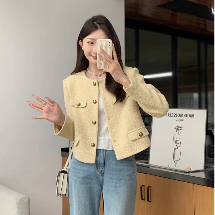 黄色短款小香风外套女2025年春季新款气质高级感宽松百搭上衣夹克