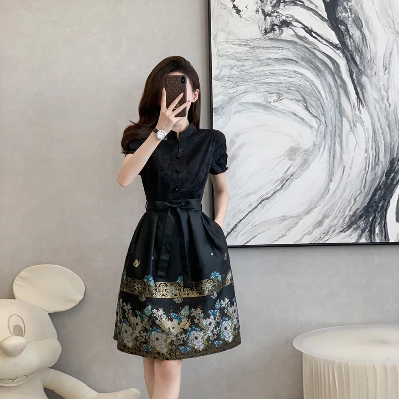新中式国风女装短款马面裙薄款改良汉服女2024新款夏季衬衫连衣裙