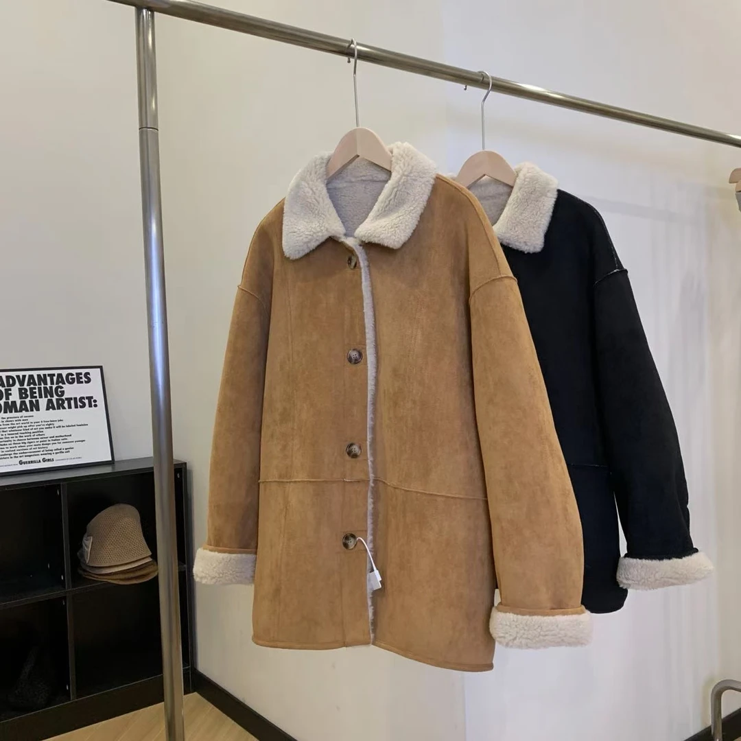 素心轻奢 2024冬季两面穿翻领宽松保暖加厚外套12680