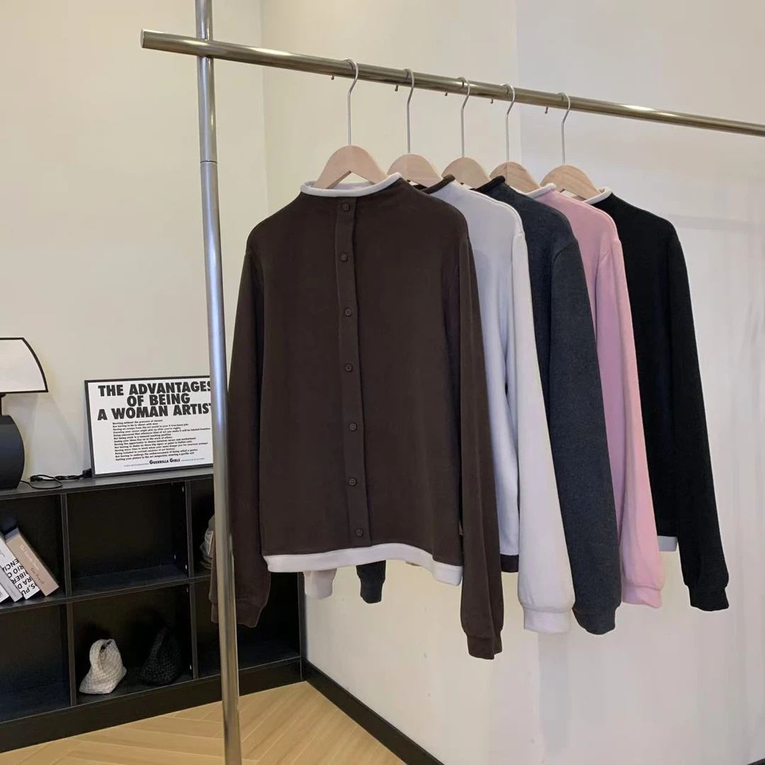 素心轻奢 2024新款撞色立领套头双面德绒宽松百搭打底12724