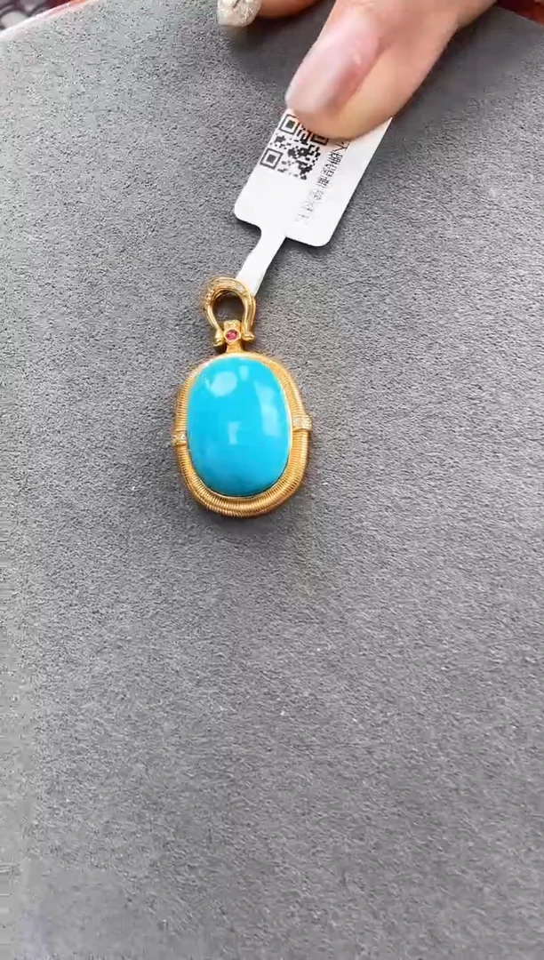 【闪购商品】绿松石颈饰银S925镶嵌30秒拍号13*18mm