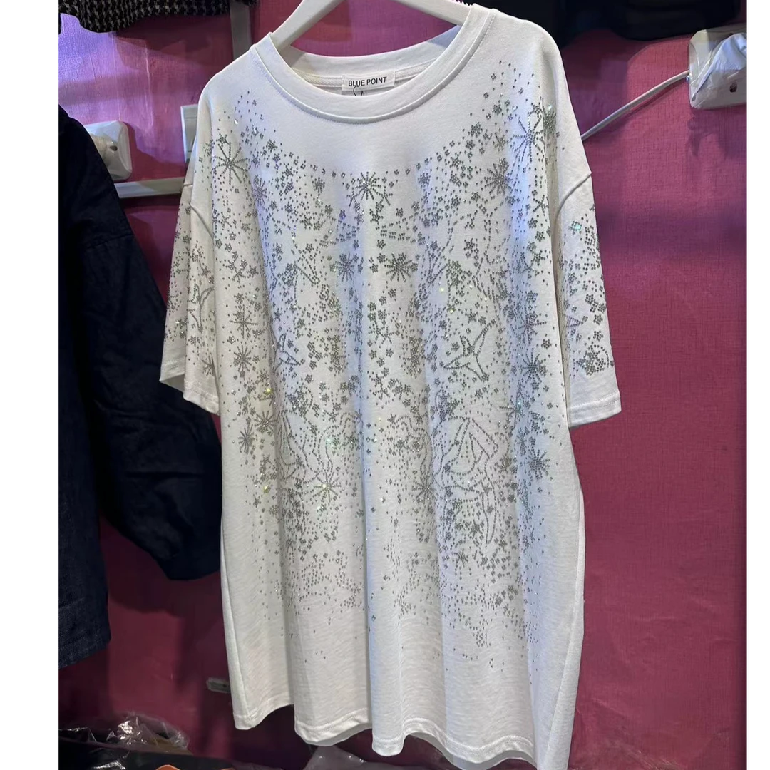 达娜大码女装-镶钻T恤白色