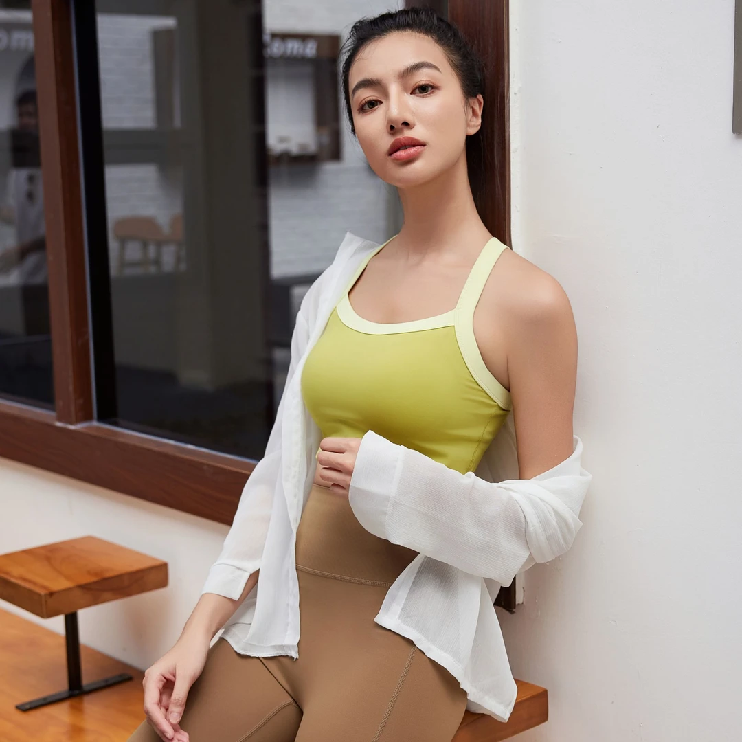 氧咔新款训练内衣高弹透气休闲时尚撞色背心运动防震运动文胸外穿