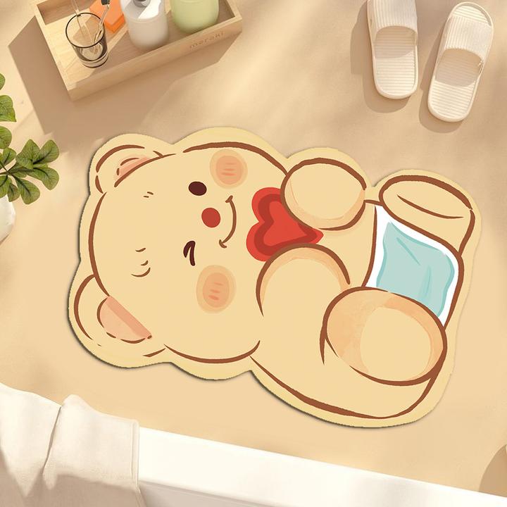 可爱黄油小熊浴室卫生间门口硅藻泥吸水防滑脚垫厨房易打理地垫