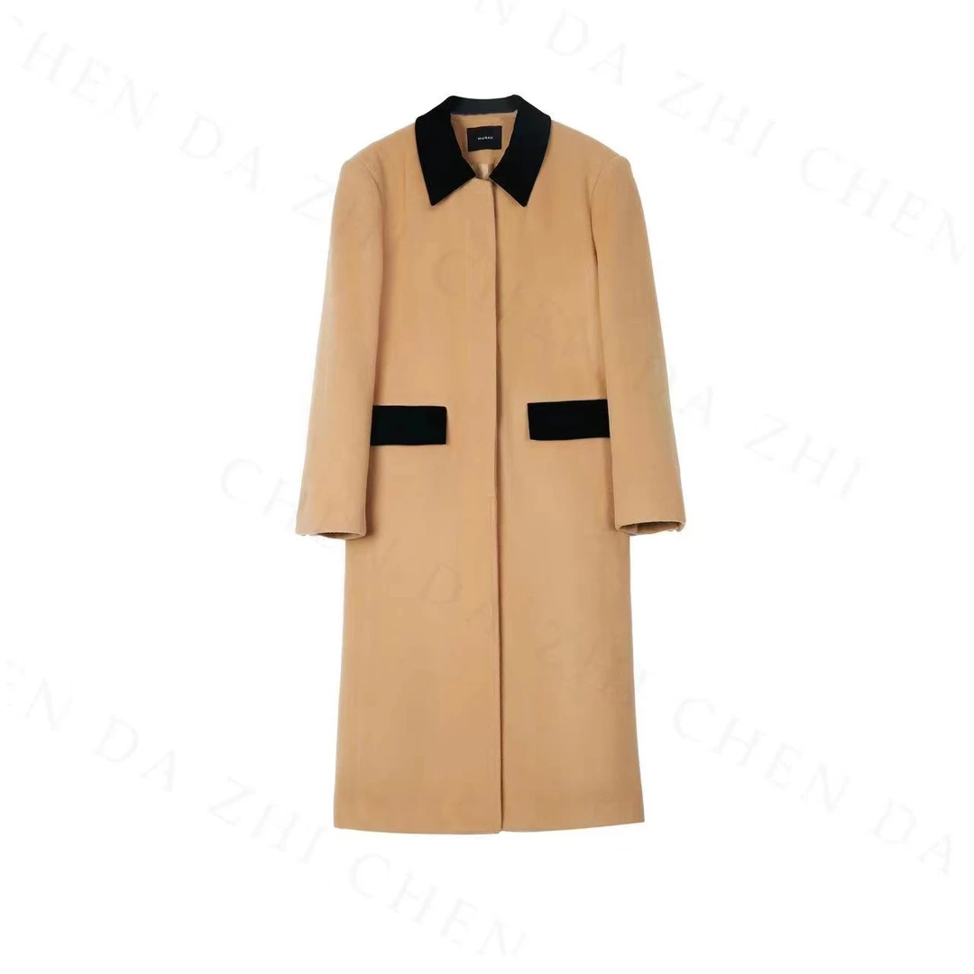 【一桐清仓】 都市丽影 法式复古撞色翻领高级感毛呢大衣3QWXZ1992