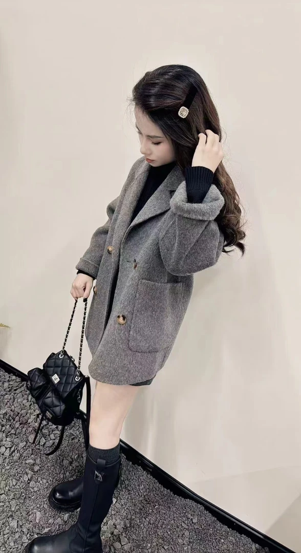 胖哥精选女鞋 定制短款灰色西装大衣DY5462