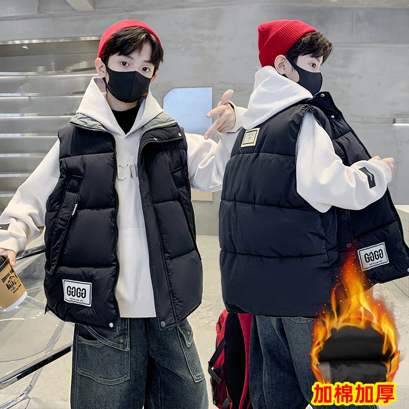 男童加厚棉马甲外套冬季6-12岁中大童帅气韩版背心儿童马夹男孩潮