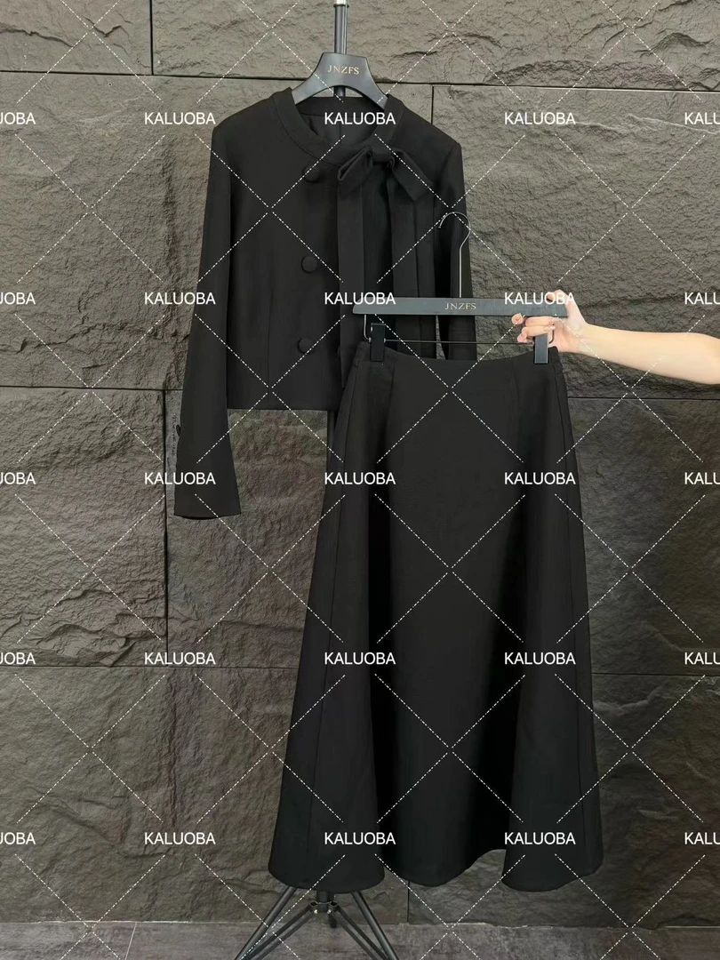 【原创大码设计师款】早秋新款蝴蝶结长袖上衣+半身裙5970