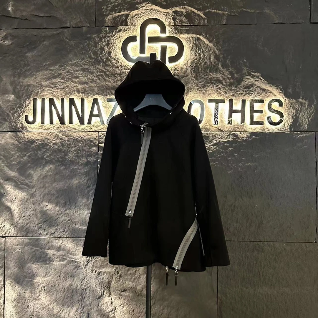 【80-200斤】2023秋冬新款宽松独特拉链休闲连帽上衣潮4071