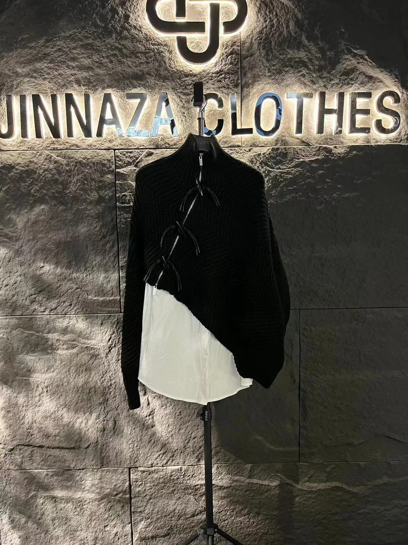 【原创设计师款】慵懒时尚重工设计拉链立领百搭显瘦针织衫4376#