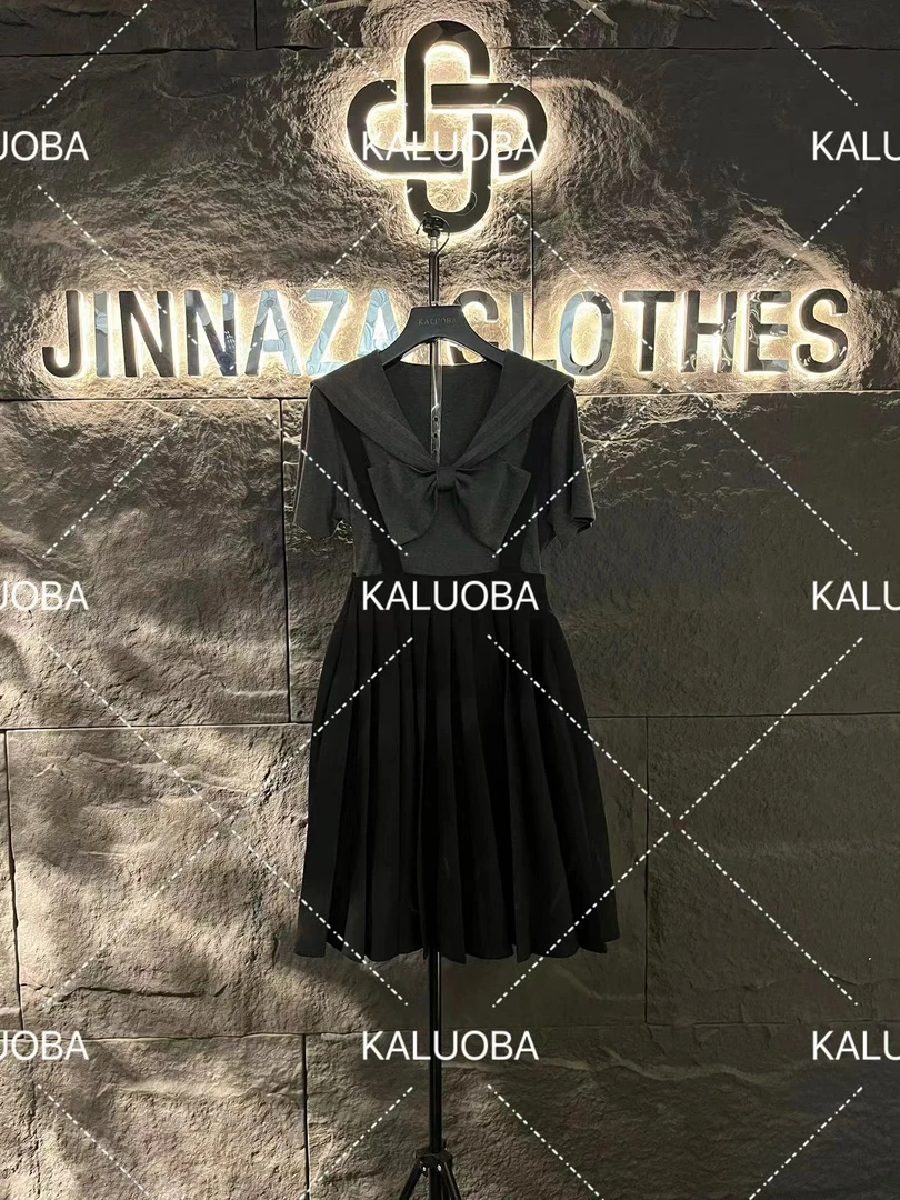 【原创大码设计师款】2024新款甜美学院风假两件背带女连衣裙5392