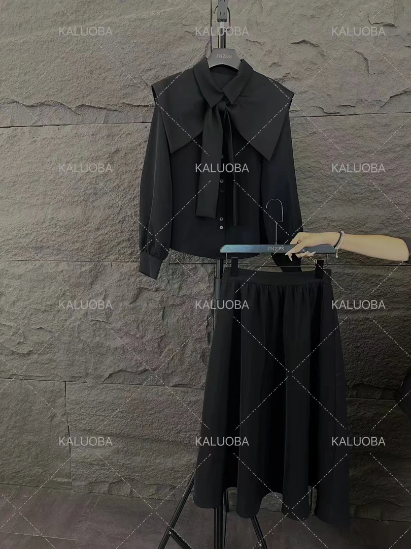 【原创大码设计师款】早秋长袖时尚海军领设计上衣+长裙5961