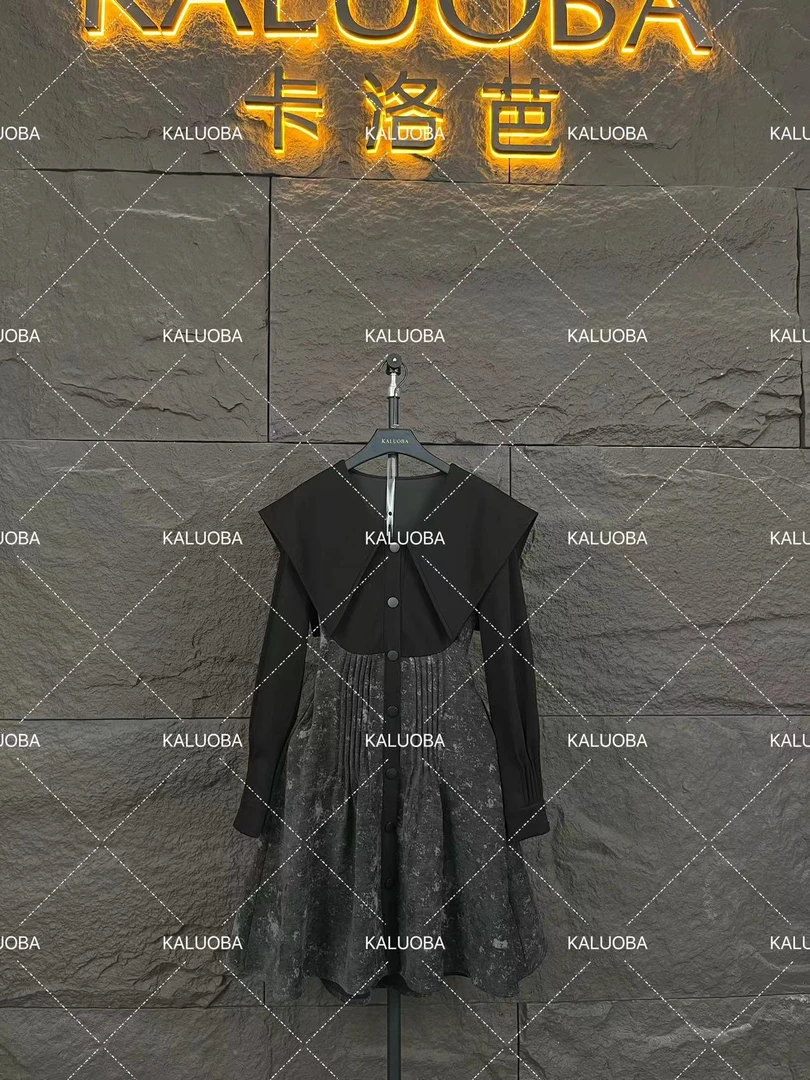 【原创大码设计师款女装】2024早秋新款翻领拼接结显瘦连衣裙5746#