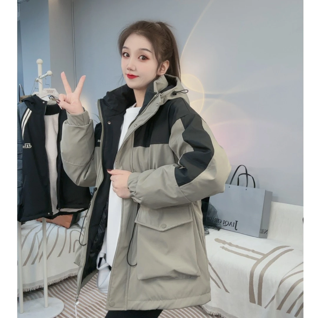 【户外羽绒衣55款】男女连帽宽松时尚2025冬新韩版百搭外套款撞色
