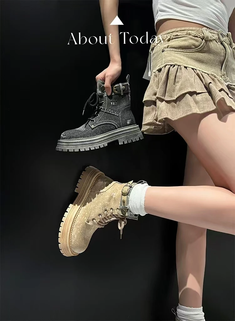 大叔家厚底增高马丁靴女2024秋季新款复古登山靴