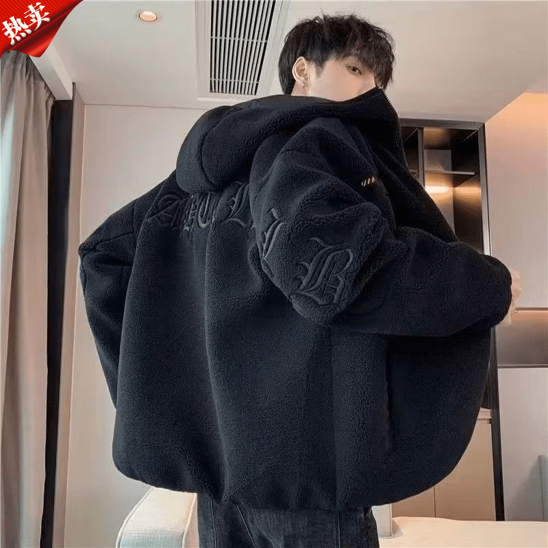 绒加厚连帽卫衣男新款秋冬季摇粒绒潮上衣潮男
