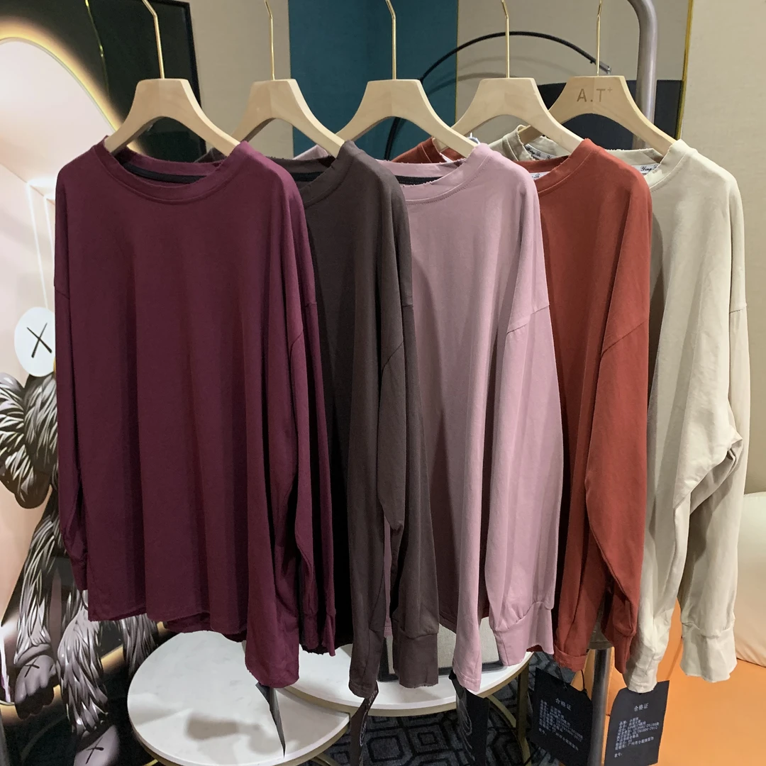 肆玖嘉韩版打底宽松大码胖mm休闲简约慵懒风设计感磨毛T恤上衣