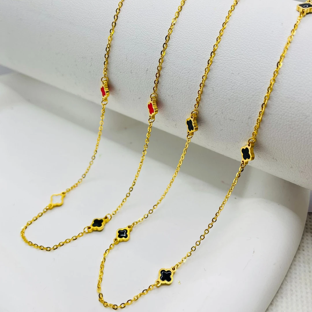 足金999 烤漆满圈小四叶花套链 5G工艺黄金珠宝首饰 s
