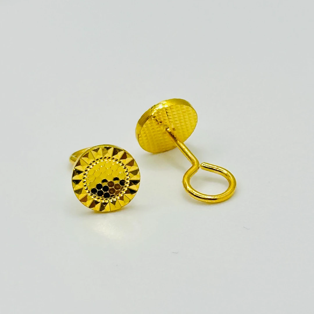足金999 鱼鳞圆牌太阳花弯钩耳钉 5G工艺黄金珠宝首饰