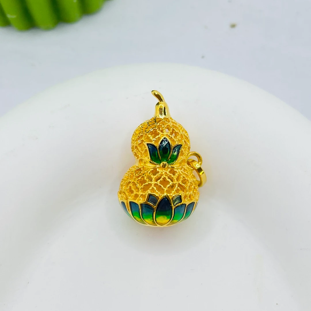 足金999 珐琅莲花葫芦吊坠