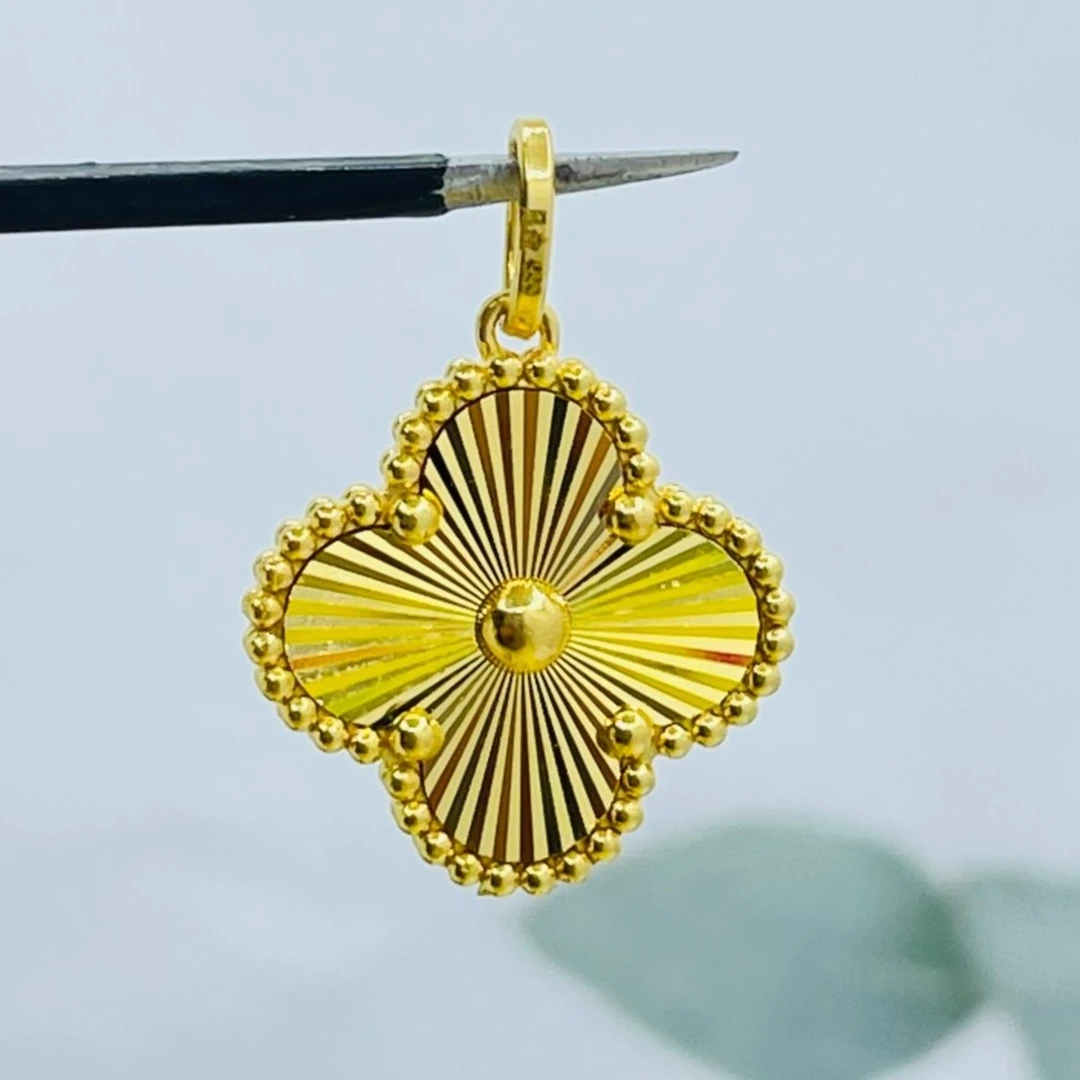 足金999 双层珠珠包边四叶花吊坠 5G工艺黄金饰品珠宝首饰825