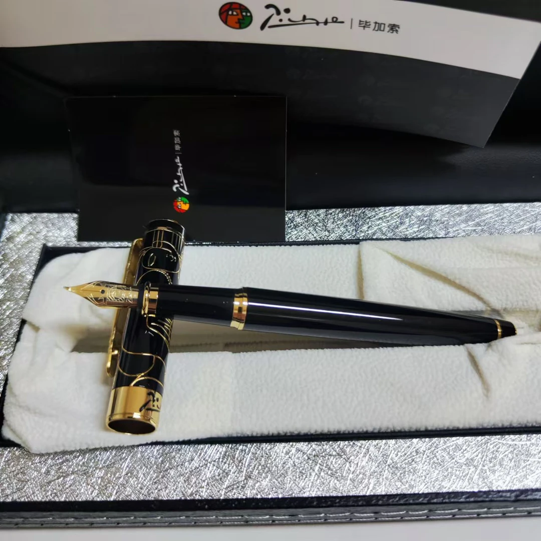 毕加索902私人订制纯手工二次精打磨款黑镀金夹立雕长刀研美工笔
