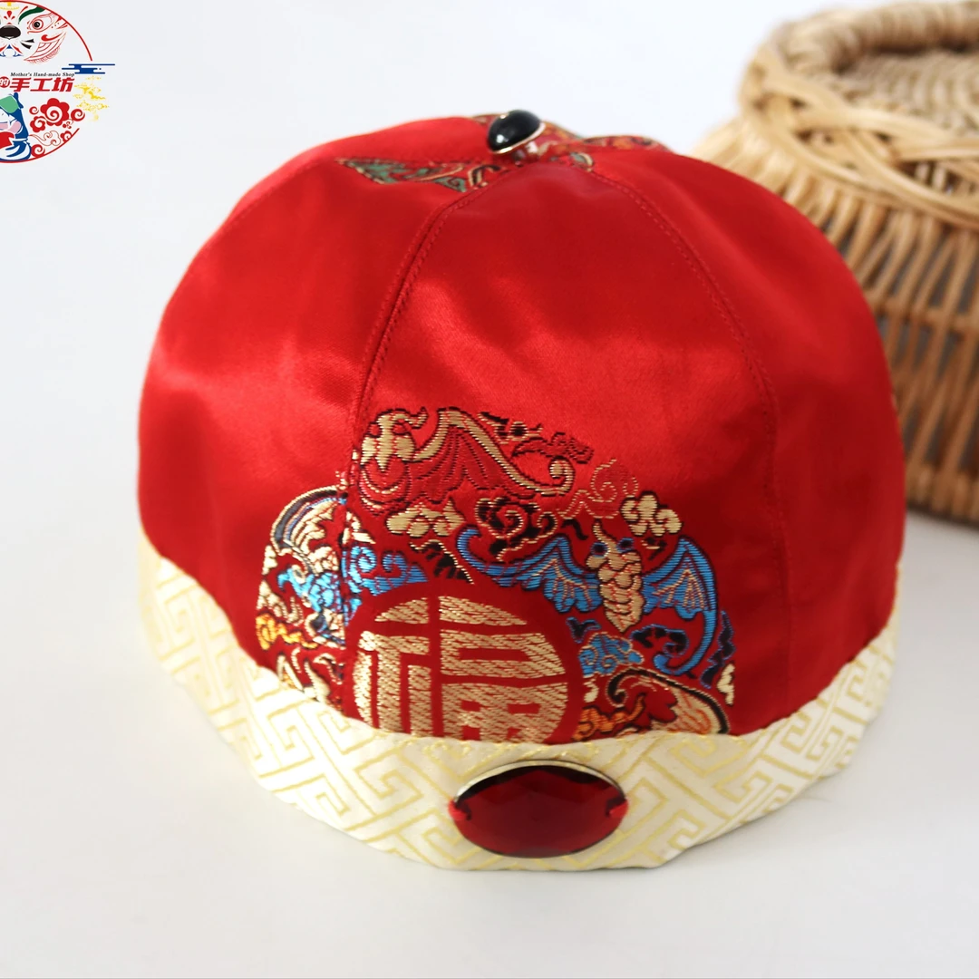 妈妈的手工坊婴儿帽子地主帽男宝宝少爷阿哥帽满月百日周岁帽